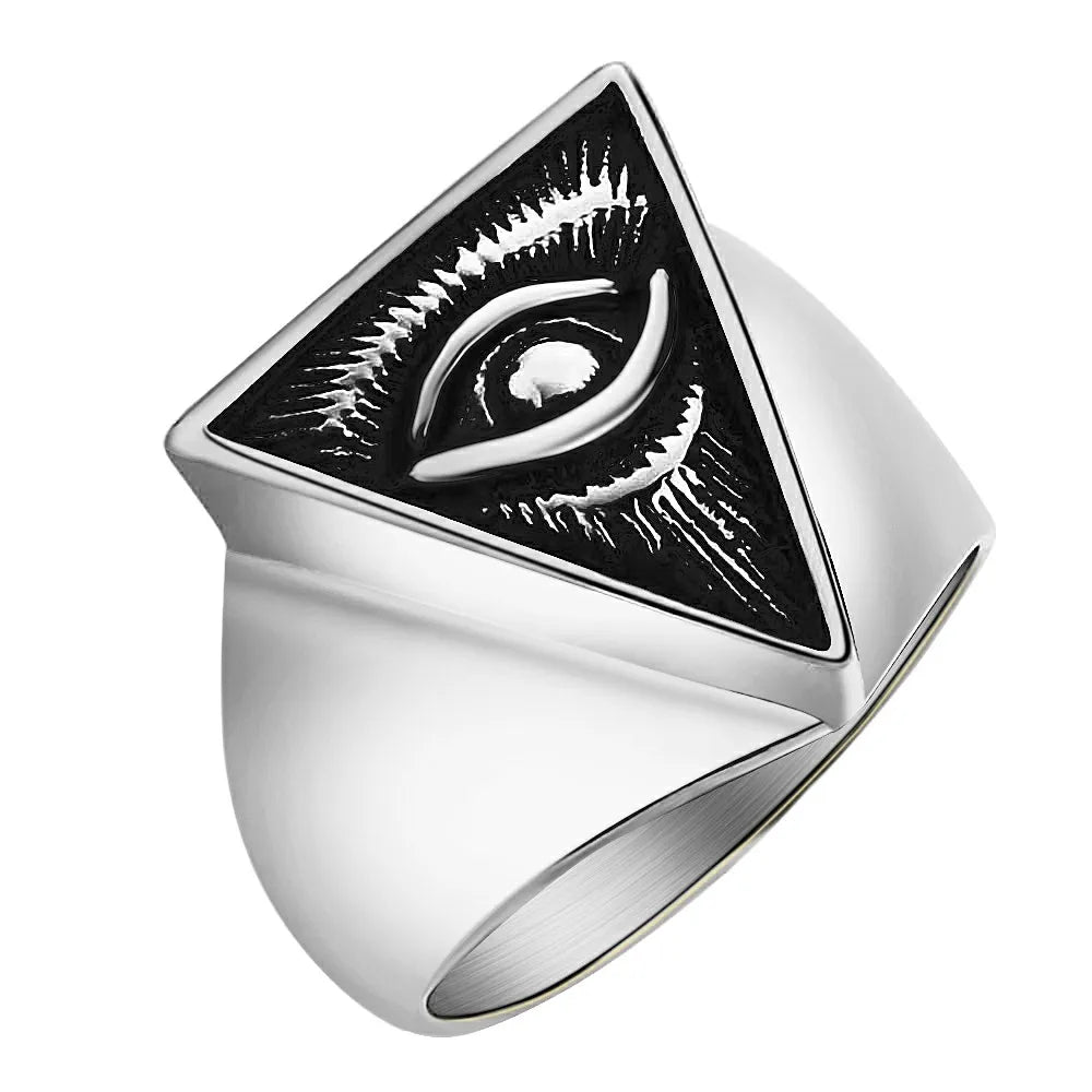 Valily jewelry Men's ring Egyptian Eye of Horus Ra Udjat gold color stainless steel Punk Illuminati pyramid Eye Ring For Men