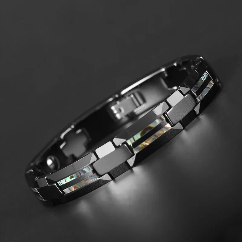 Good For Health Magnetic Bracelet Men Luxury Black Ceramic Natural Shell Tungsten Bracelets For Women Religious Cross Jewellery