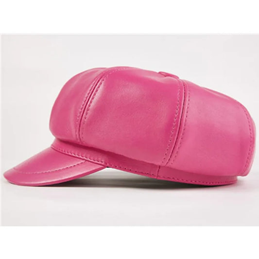 Women's Sheepskin Leather Newsboy Caps