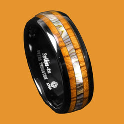 Black Tungsten carbide ring Wood Wedding.