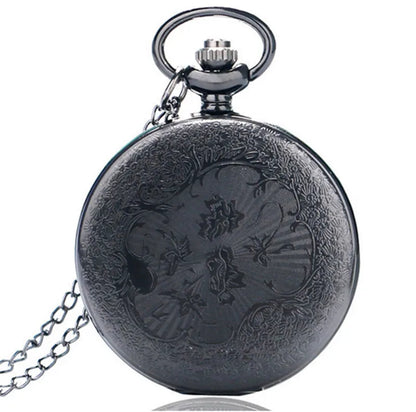 Black Pocketwatch Vintage CharmUnisex Fashion Roman Number Quartz Steampunk Pocket Watch Women Man Necklace Pendant with Chain