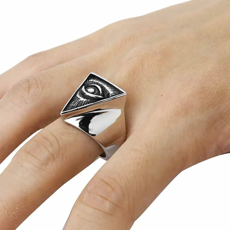 Valily jewelry Men's ring Egyptian Eye of Horus Ra Udjat gold color stainless steel Punk Illuminati pyramid Eye Ring For Men