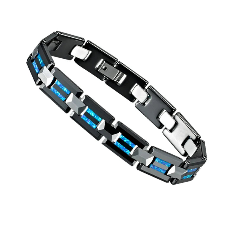 Luxury Men's Bracelet Black Ceramic Tungsten Blue Opal Bracelets for Men Jewelry Male Costume Women's Charm Bangles Jewellery