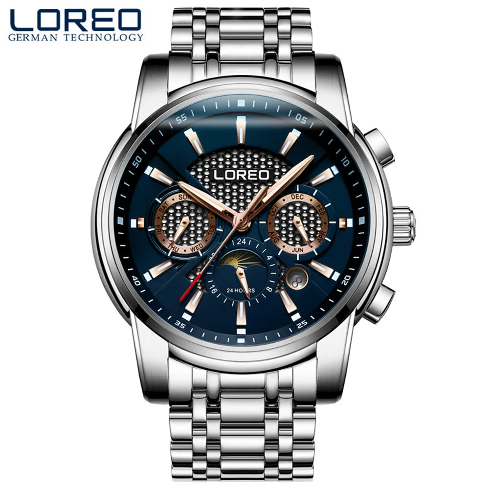 LOREO Men Watch Date Moon Phase Luminous Automatic.