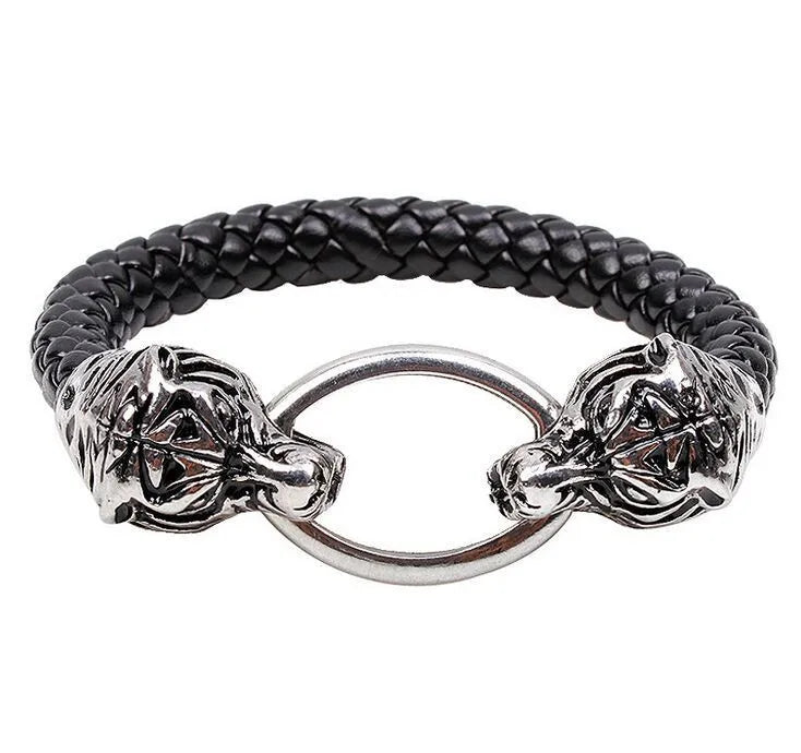 Leather Silver Men Bracelet Titanium Fashion