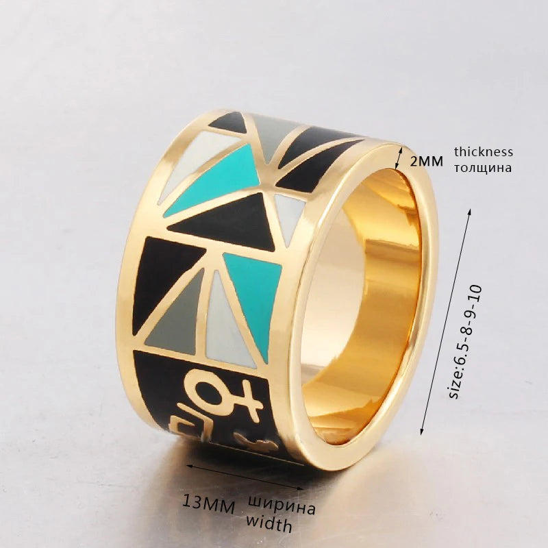 New Brand Exclusive Beautiful Egypt Avatar Color Ring for Women Costume Gilded  Metal Enamel Jewelry Creative Gift