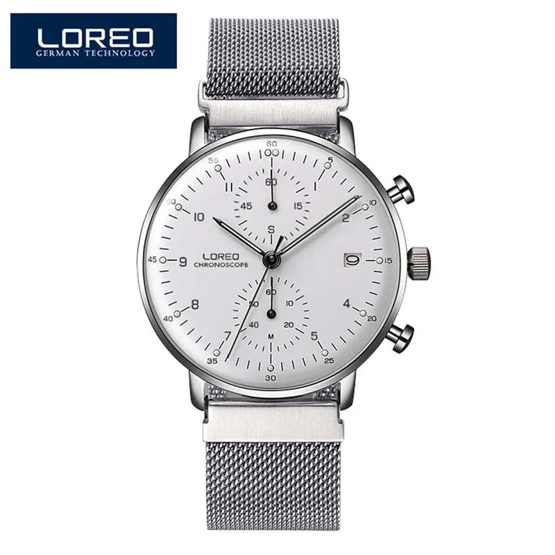 LOREO Luxury Brand Silver Steel Quartz Men&