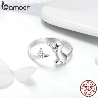 Silver Butterfly Tail Cat Finger Rings.