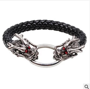 Leather Silver Men Bracelet Titanium Fashion