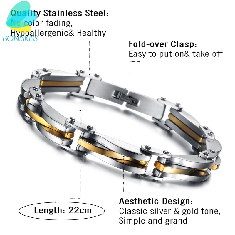 Men Boys Stainless Steel Cool Link Bangle.