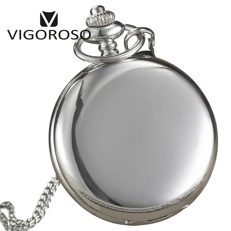 VIGOROSO Arabic Numerals Quartz Pocket Watch White Dial Men Watches Top Brand Vintage Style Silver Color Women Gift