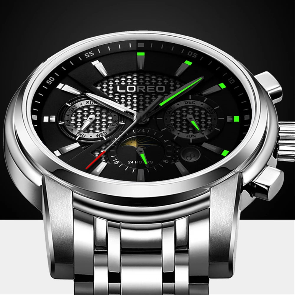 LOREO Men Watch Date Moon Phase Luminous Automatic.