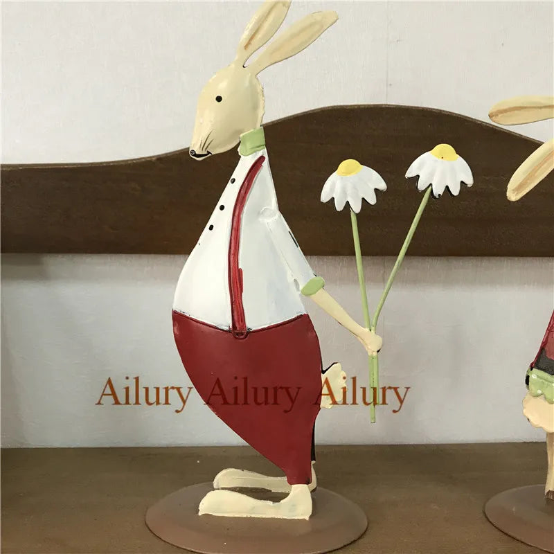 Red Shy Cute Rabbit,Double-sided Smll Buny,Easter Holding Flowers,Wedding Ornaments,Window Home Decoration,Desktop