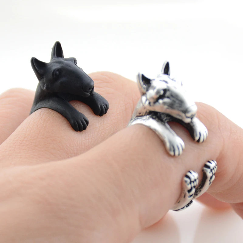 Vintage 3D Bull Terrier Anel Love Ring.