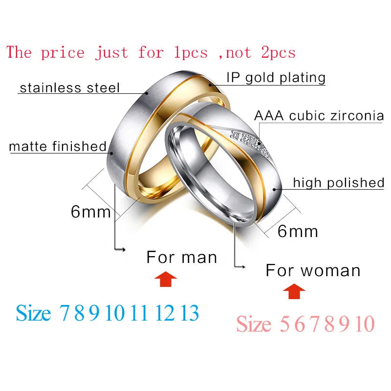 Rings For Women Man Wedding Gold Color.