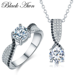 BLACK Silver Jewelry Sets Trendy Engagement.