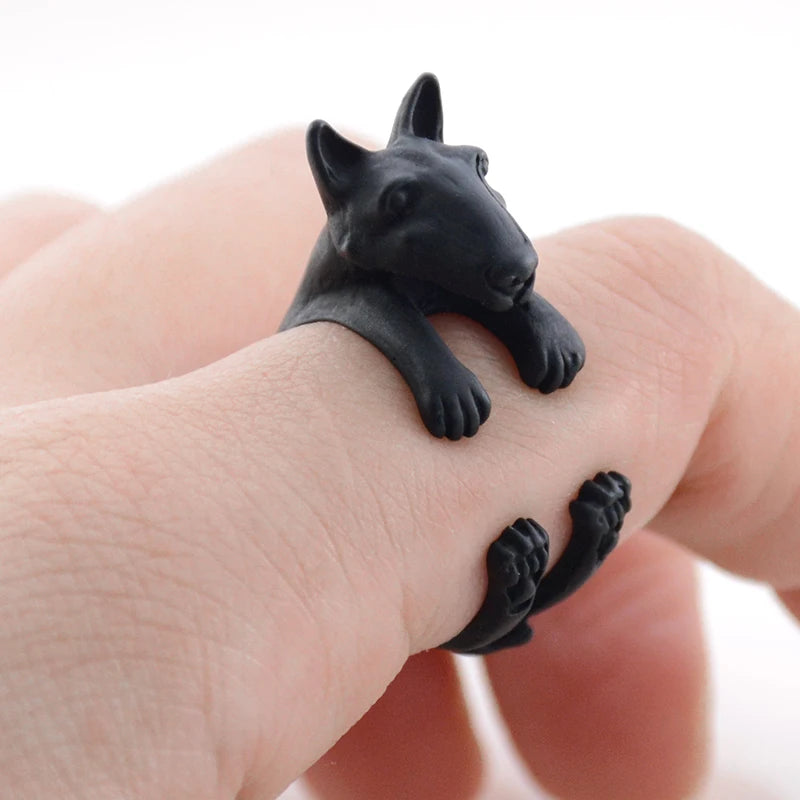 Vintage 3D Bull Terrier Anel Love Ring.