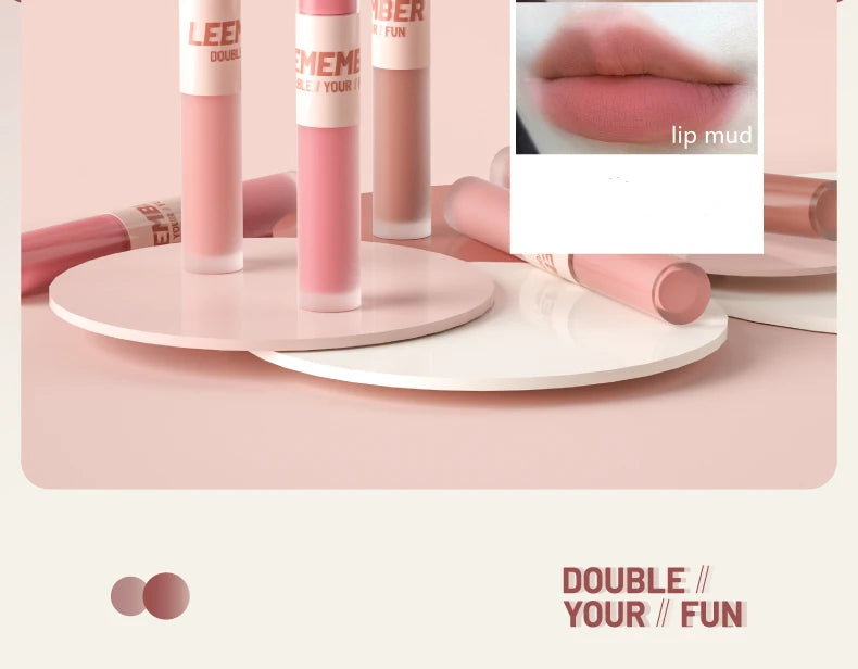 New Update!LEEMEMBER Double-Headed Two Effect Lip Glaze Water Mirror Surface Glossy & Matte Non-Stick Liquid Lip Mud Tint Makeup