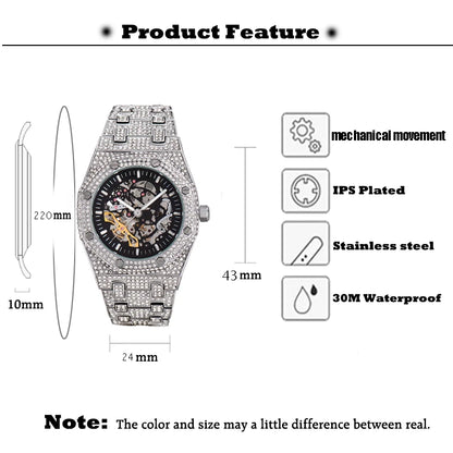 Iced Out AAA Diamond Watch Men Luminous Gear.