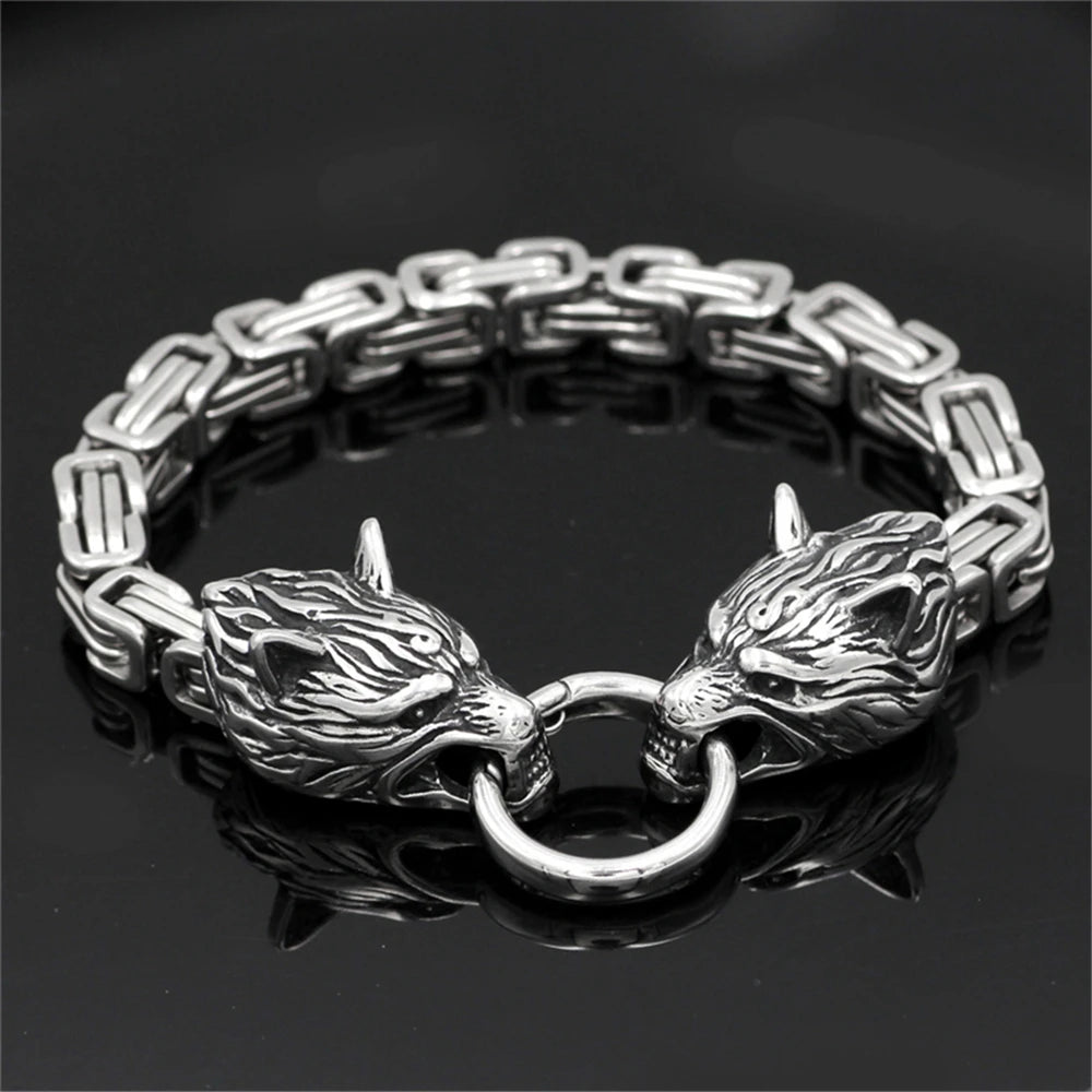 Wolf Head Bracelet Men Stainless Steel