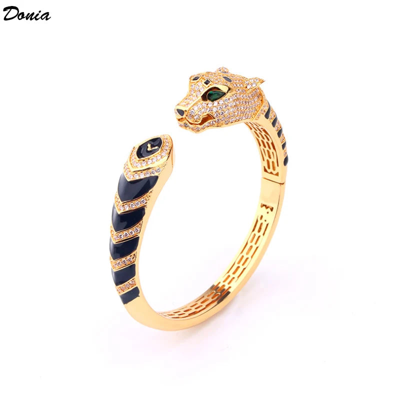 Donia Jewelry European and American new domineering luxury animal bracelet ring set enamel gold-plated leopard bracelet set