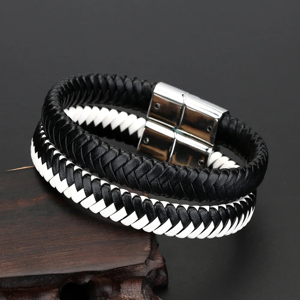 Vintage handmade leather bracelet with magnetic clasp.