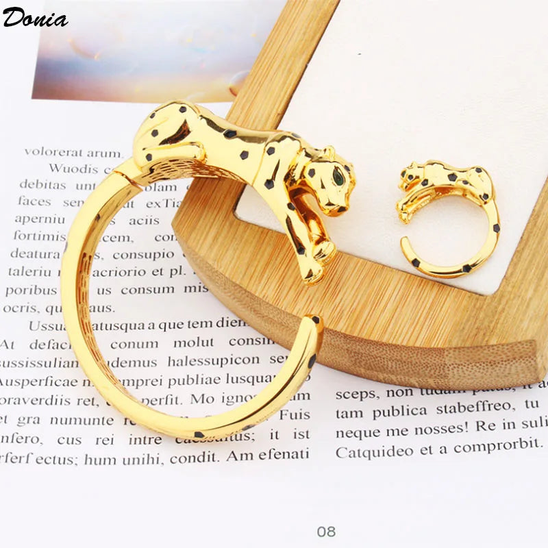 Donia jewelry European and American fashion opening spotted leopard bracelet animal ring set luxury T personality fashion jewelr