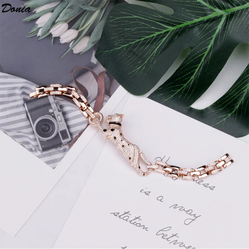 Donia Jewelry New fashion luxury slightly inlaid AAA zircon leopard bracelet animal Cuba chain European jewelry