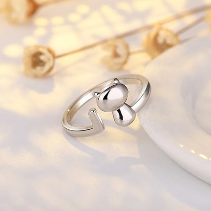 Silver 925 Rings For Women Korea Style Cat Finger Ring.