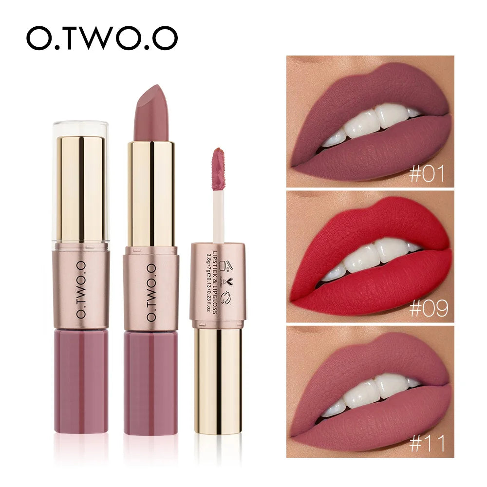 2 in 1 Matte Lipstick Lip Gloss Cosmetics Waterproof Pintalabios.