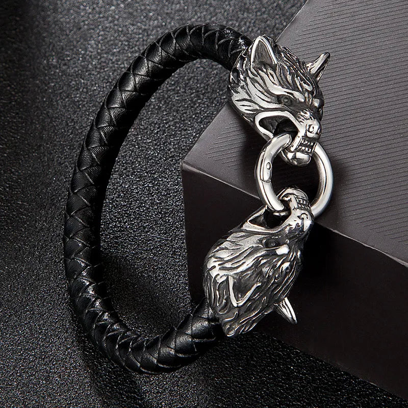 MKENDN Classic Animal Viking Double Dragon Wolf Head 316L stainless steel Men&