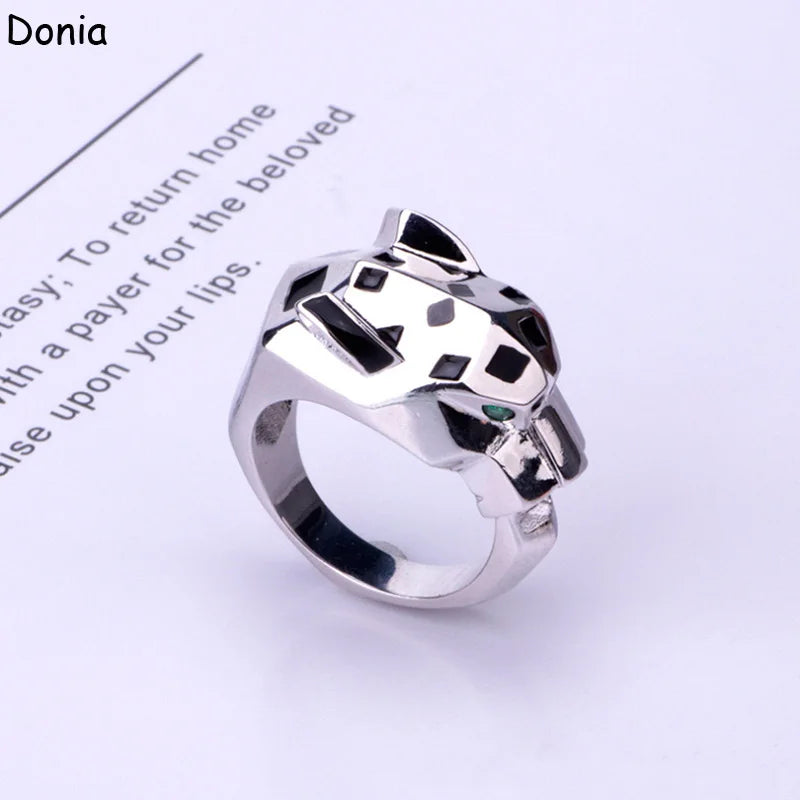 Donia jewelry European and American fashion enamel leopard head ring inlaid with AAA zircon luxury leopard head jewelry