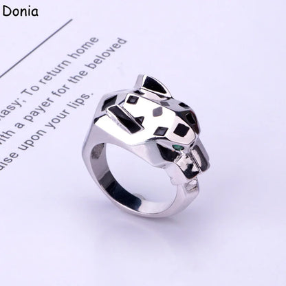 Donia jewelry European and American fashion enamel leopard head ring inlaid with AAA zircon luxury leopard head jewelry