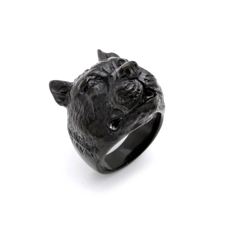 Punk Golden Plated Pit Bulldog Dog Rings.