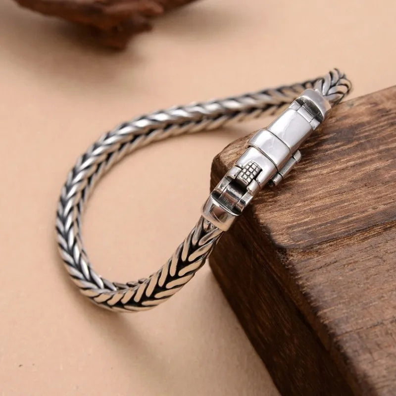 New Real PurS925 Silver Handmade Woven Retro Domineering Style Ppersonality Keel Man and Woman Bracelets