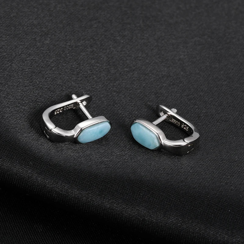 Geometric Larimar Sterling Silver Earrings Women.