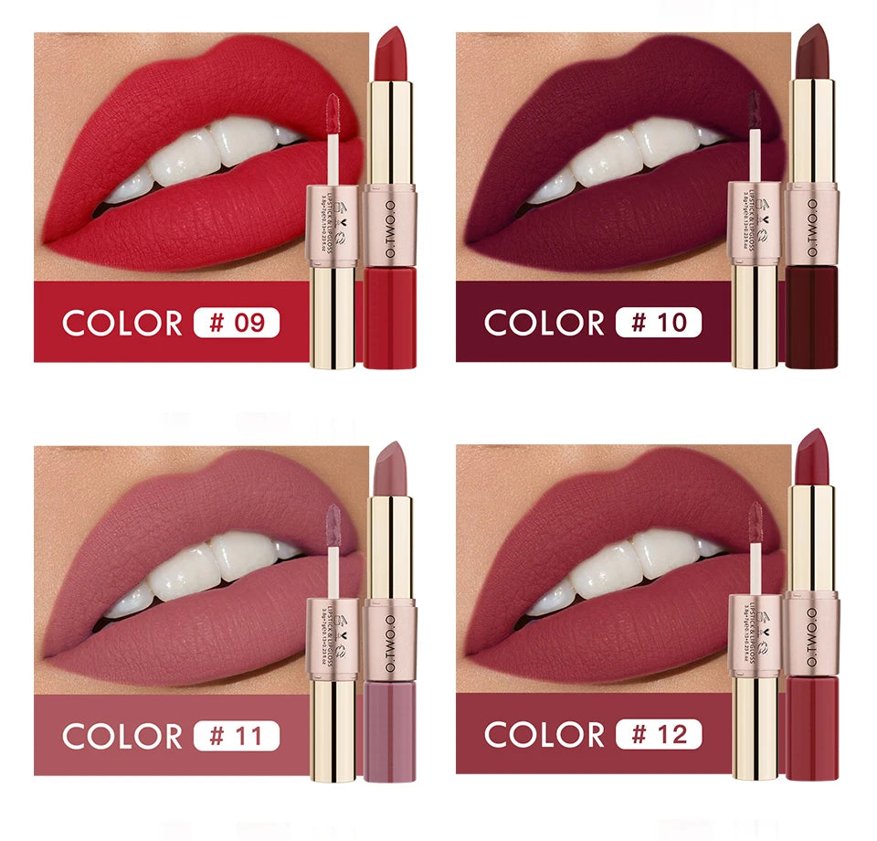 2 in 1 Matte Lipstick Lip Gloss Cosmetics Waterproof Pintalabios.