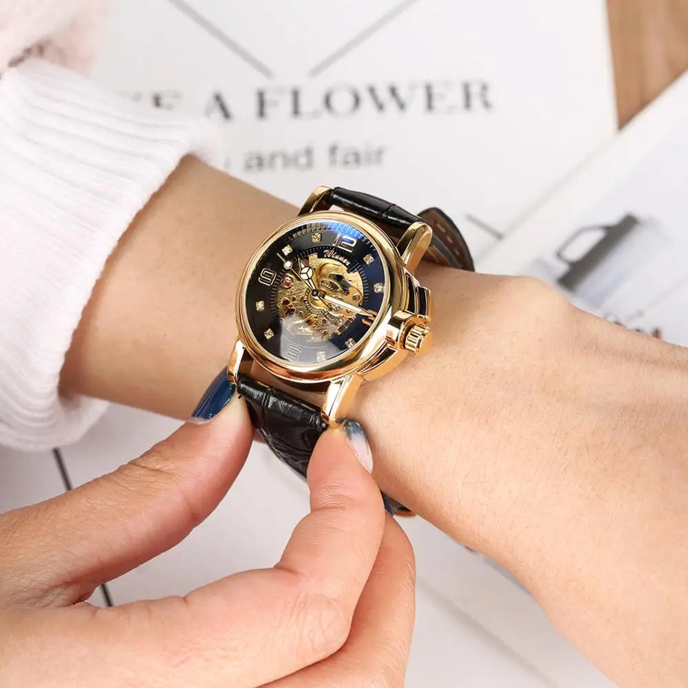 Women's Watch Automatic Mechanical Watch Ladies Clock Skeletons Wristwatch Hollow Out Automatic-self-winding