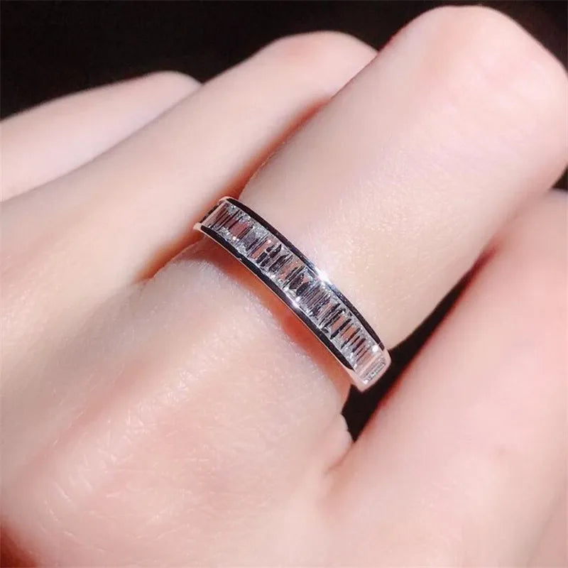 Unique Luxury Jewelry Pure 100%  925 Sterling Silver Princess Cut White Topaz CZ Diamond Women Wedding Band Ring Never Fade