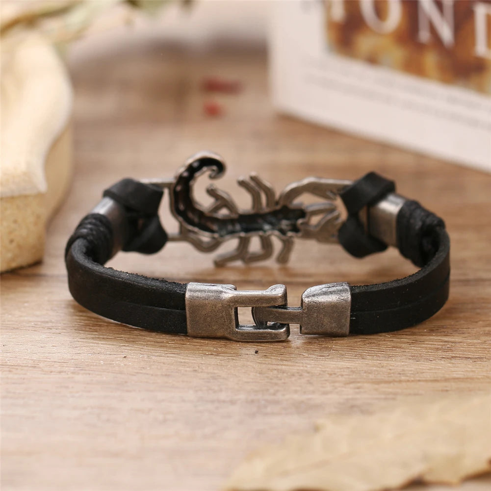 Handmade leather scorpion bracelet, vintage style.