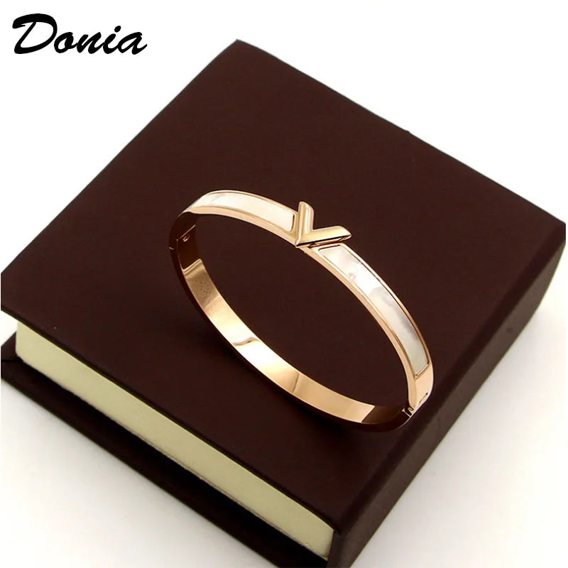 Donia jewelry fashion letter shell full zircon rose gold dark buckle bracelet titanium steel rose gold ladies bracelet