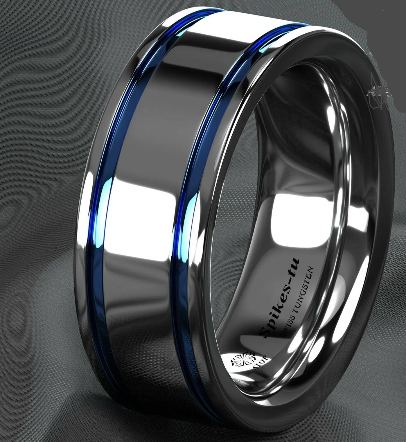 Men's Tungsten Carbide ring Double Blue Stripe Wedding Band Ring Comfort Fit Free Shipping