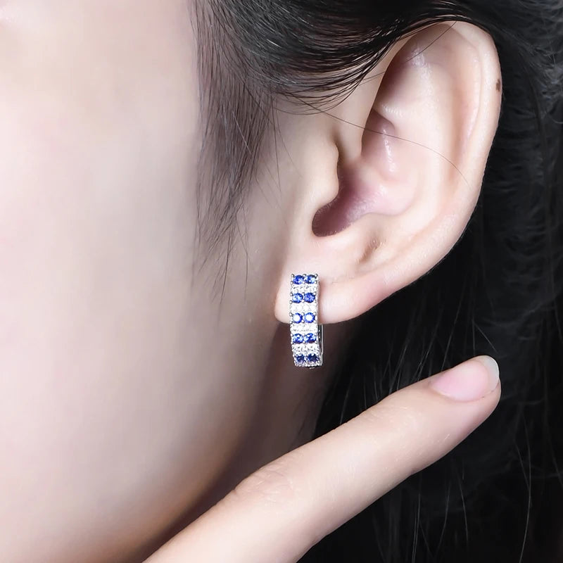 Created Blue Sapphire Earrings For Women Girl.