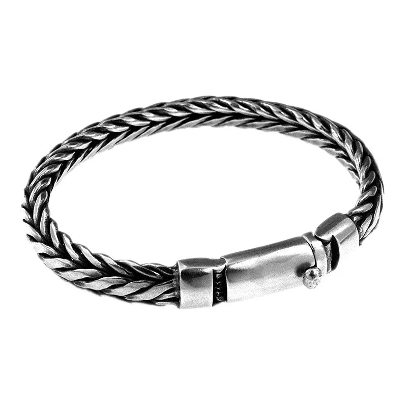 New l Solid S925 Pure Silver Hand Woven Vintage Mighty  Men Bracelet Birthday Gift