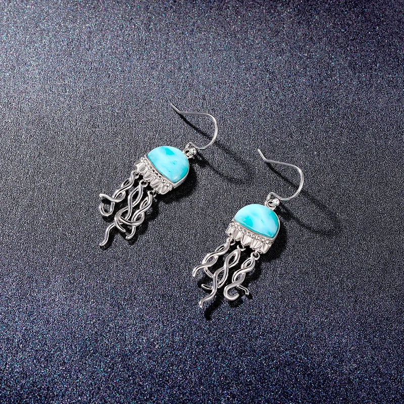 Silver Sea Life Jellyfish Earrings with Larimar.