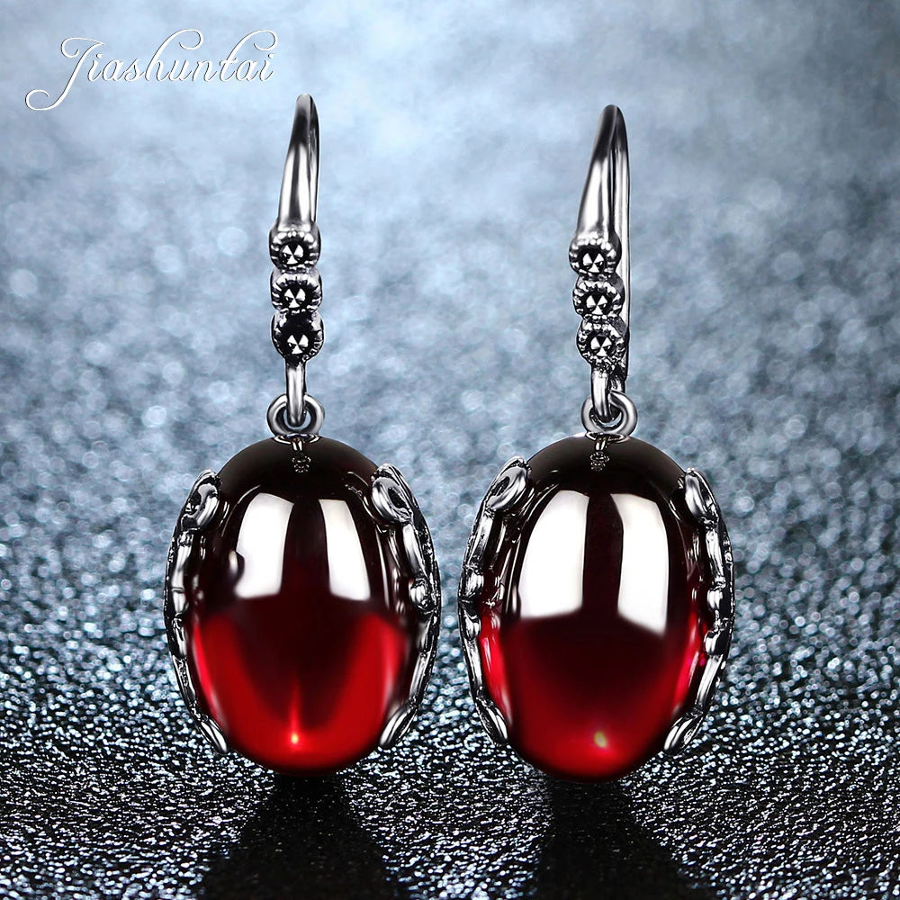 Retro Silver Earrings for Women Vintage Red Yellow Precious Stones with 925 Sterling Silver indian Jewelry pendientes