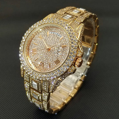 MISSFOX Diamond Mens Watches Luxury Silver.