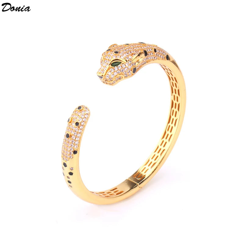 Donia Jewelry New European and American luxury fashion leopard bracelet inlaid AAA zircon leopard ring bracelet set