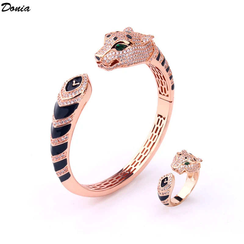 Donia Jewelry European and American new domineering luxury animal bracelet ring set enamel gold-plated leopard bracelet set