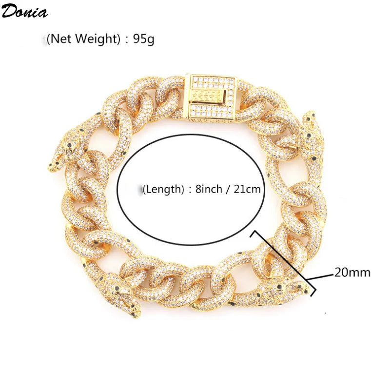 Donia Jewelry European and American fashion luxury hip-hop flying leopard diamond bracelet snake bone chain creative bracelet